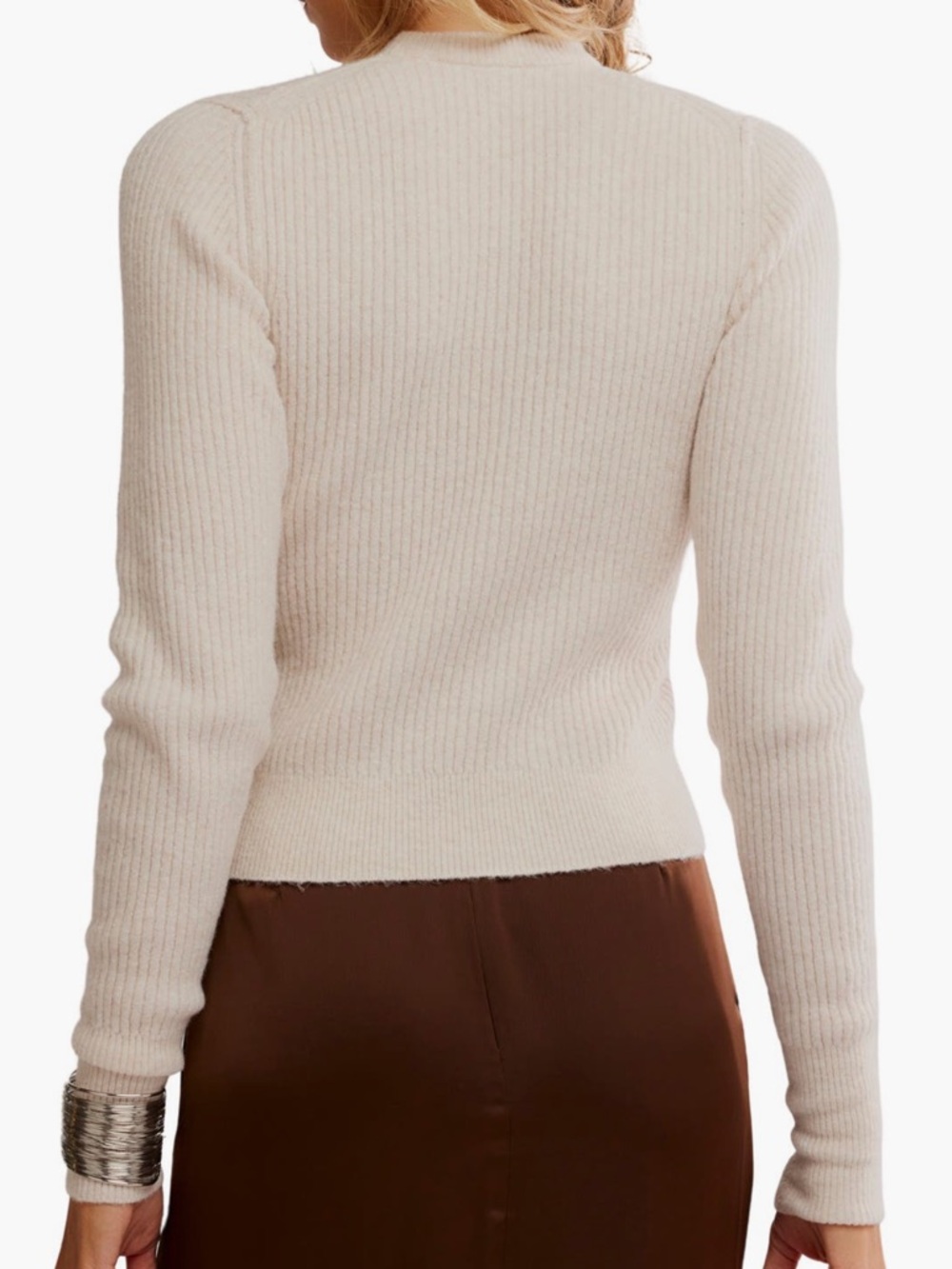 NEW Free People Ever After Rib Sweater in Almond Milk Heather - Picture 2 of 8
